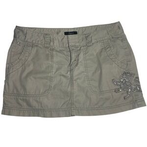 Express Mini Skirt 10 Gray Rhinestone Lion Graphic Low Rise Cotton Skirt